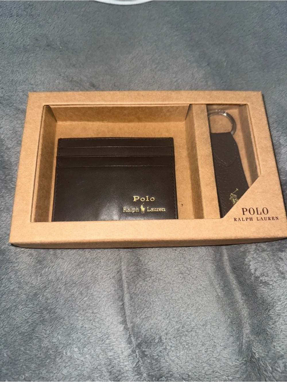Polo by Ralph Lauren Dark Brown Leather Card Holder and Key Fob Set